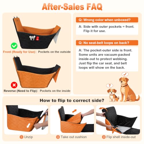 Elevated Dog Car Seat for Small and Medium Dogs Up to 35 lb (Black + Brown)