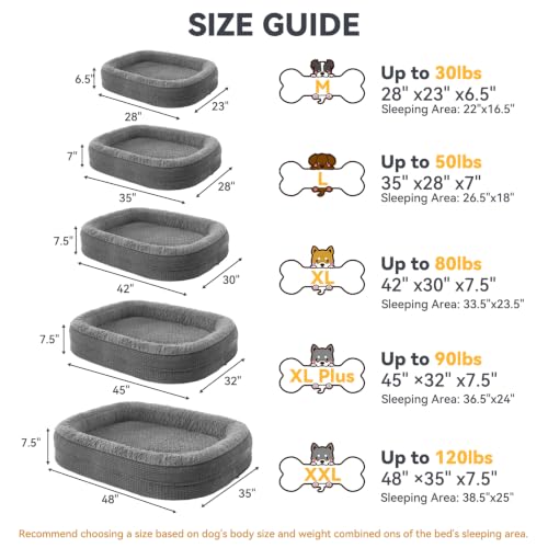 Orthopedic Dog Bed for Extra Large Dogs (Grey / 48"l X 35"w X 7.5"th)