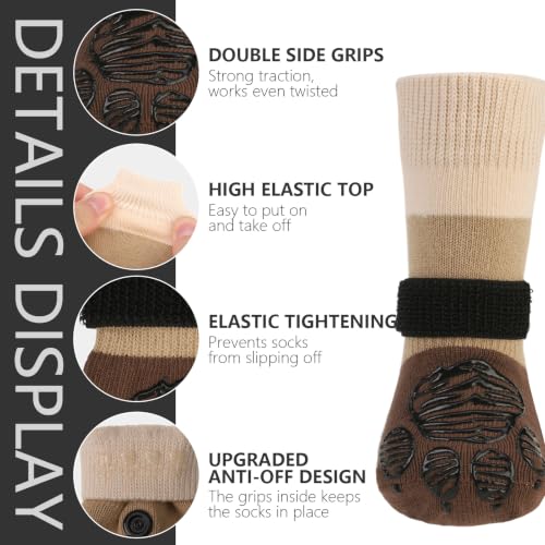 Non Slip Dog Socks for Hardwood Floors to Prevent Licking Paw S (Small(6 Pack) / Khaki)
