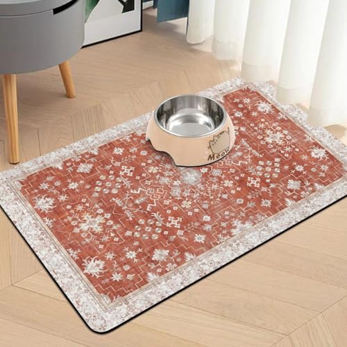 Pet Food Mats for Floor (Orange / 24"l X 16"w)