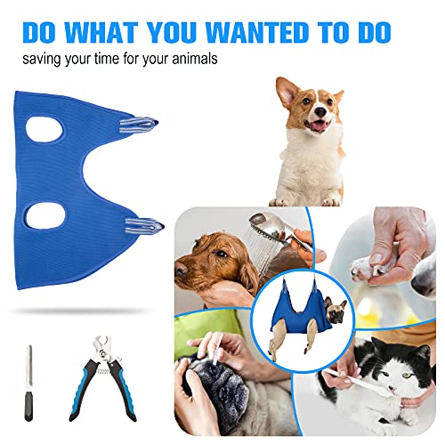 10 in 1 Pet Grooming Hammock Harness with Nail Clippers (XXL/Under 100 lb / Blue)