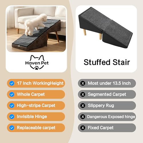 17" 2-in-1 Dog Ottoman Ramp for Couch & Small Dogs (Brown H 17")