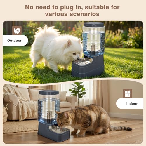 2.2 Gallon Pet Automatic Dog Water Dispenser Cat Gravity Waterer Feeder with Stainless Steel Bowl 8L Large Capacity Puppy Feeding Raised Bowls with Filter (Charcoal Gray / 8L(2.2 Gallon))