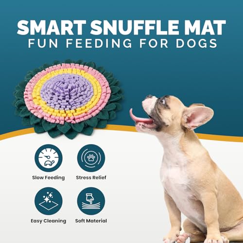 Interactive Dog Snuffle Feeding Mat Adjustable Nose Work Toy (Large Round Colorful Flower design)