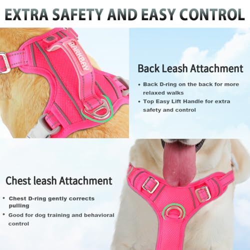 Dog Harness for Large Dogs No Pull Dog Vest ID Tag Pocket (New Pink / Large)