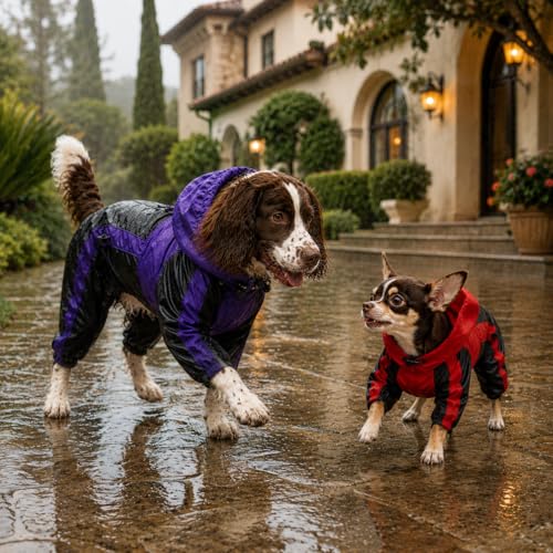 Border Collie Dog Hooded Raincoat (L-M+ (for Border Collie ~60lbs) / Purple)