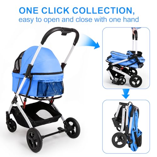 Pet Stroller for Small Dogs and Cats (Blue)