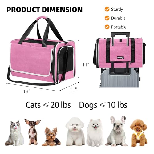 Cat Carrier for Travel (Pink / 18.0"L x 11.0"W x 11.0"H)