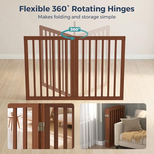 Dog Gate Indoor (Walnut / 132.3"Wx30"H, 6 Panels w/ Door)