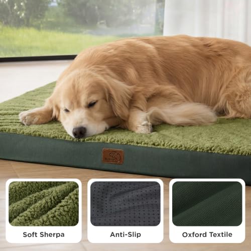 XL Dog Bed Extra Large Pet Bed with Comfy Sherpa (44"L x 32"W x 3"Th / Dark Green)