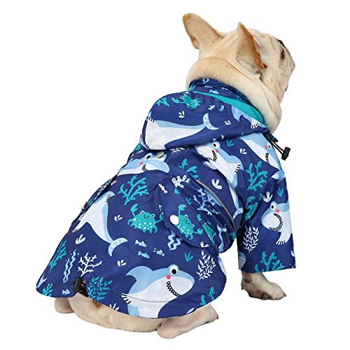Premium 2 Layer Zip Dog Raincoat Poncho w (Large / Sharks)