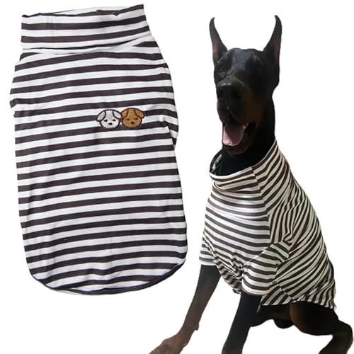 Turtleneck Dog Shirt Cute Doggie Embroidery Super Soft Dog Sweatshirt Stretchy Striped Puppy Pullover for Cats Small Medium Large Dogs (Brown Striped / XXXX-Large)