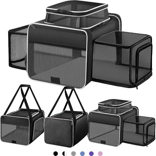 Top and 2 Sides Expandable Cat Carrier 18x11x11 TSA Airline Approved (Black & White / 18.0"L x 11.0"W x 11.0"H)
