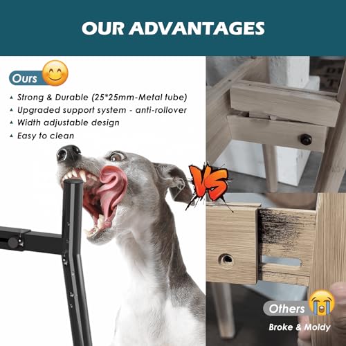 Adjustable Metal Raised Stand for Large & XL Breeds (Black-Round / Height: 13.7", Width: 7-10.6")