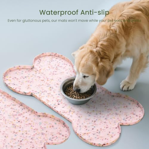 Dog Food Mat Anti (19.4" x 9.8"-2PCS / Donut Pink)