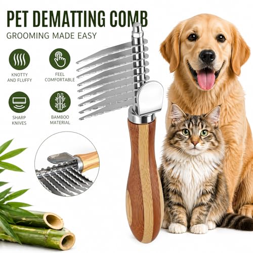 Pet Dematting Comb for Dogs & Cats (Wood)