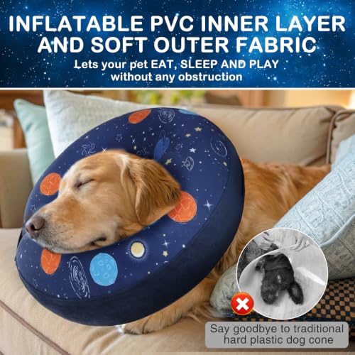 Soft Dog Cone Alternative After Surgery for Large Medium Dogs (Navy Blue Planet / M(Neck 13"-16"))