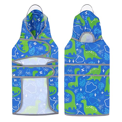 Clear Hooded Dog Raincoat Jacket Poncho with Dog Leash Hole Dino L (Large / Dinosaurs)