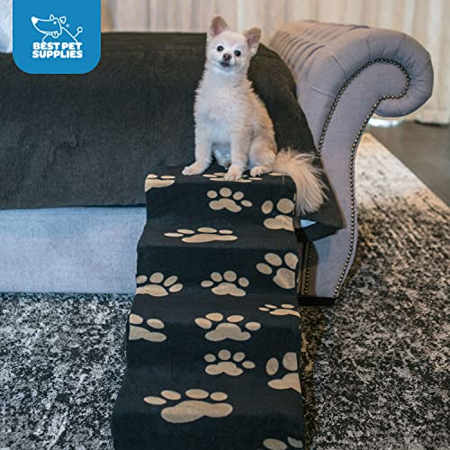 Dog Stairs & Steps (Paw Print on Black / H: 18 Inches)