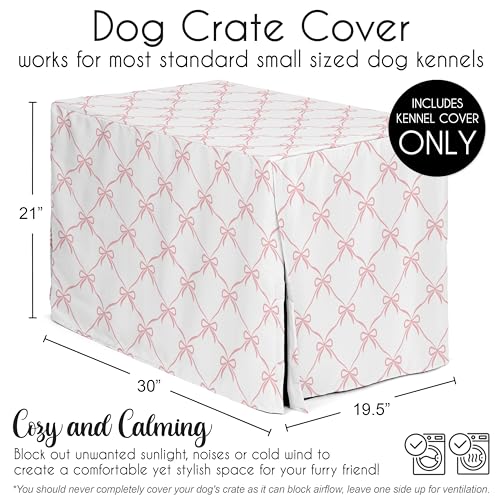 30in. Small Medium Dog Crate Cover (Pink Bow / 30.0"L x 21.0"W x 19.5"H)