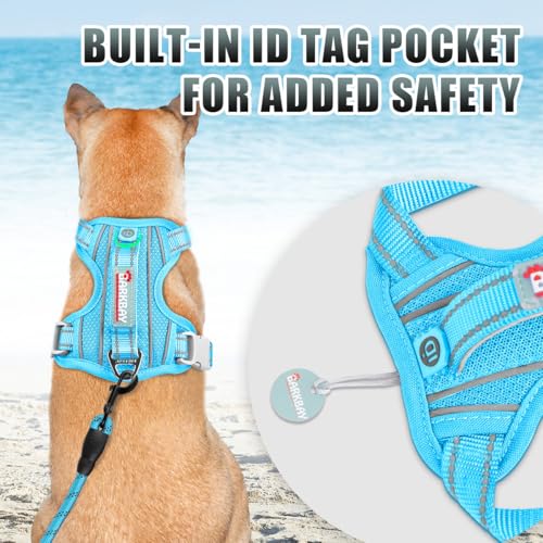 No Pull Dog Harness Large Reflective Dog Harness with Front Clip and Easy Control Handle for Walking Training Running with ID tag Pocket (Blue / Medium)