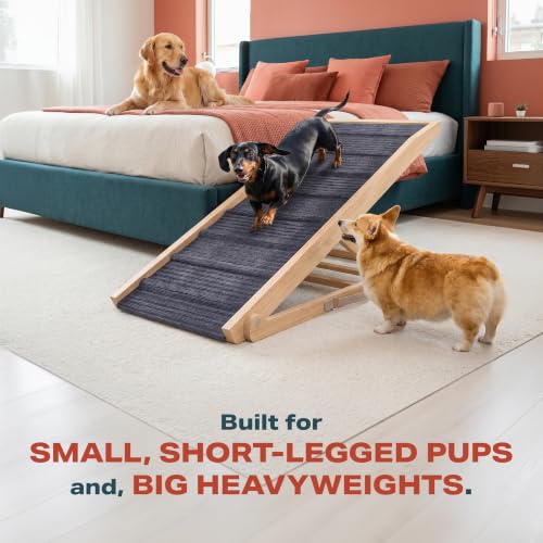 Adjustable Dog Ramp for Bed (Light Brown / 45" Long x 16.5" Walking Space)