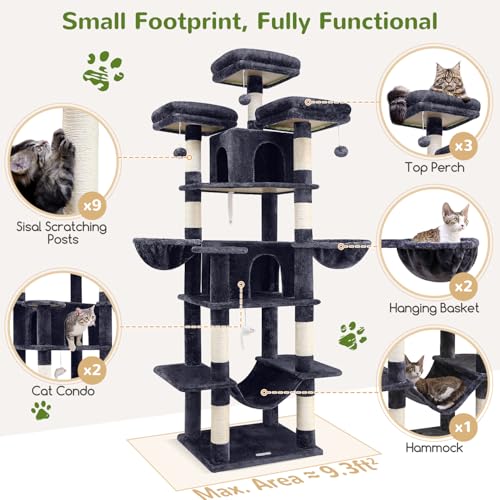Big XXL Cat Tower for Indoor Multiple Cats (Dark Grey / 80inch)