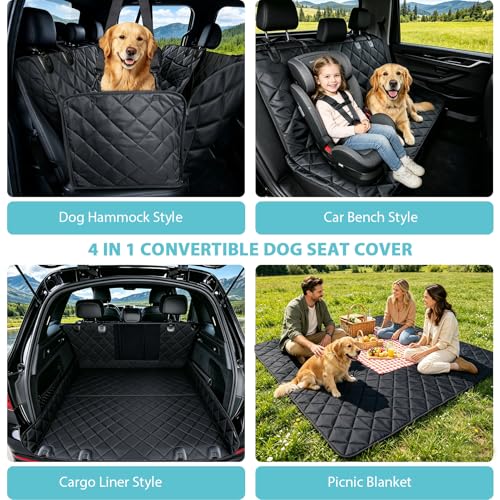 XL Dog Car Seat Cover for Back Seat with Safety Belt for Trucks (Black / Truck)