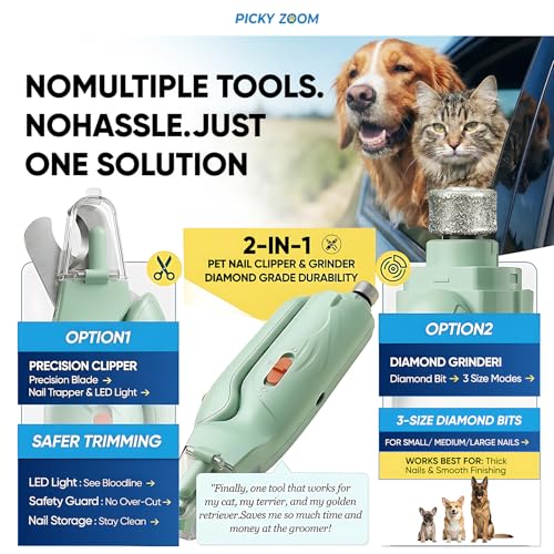 2-in-1 Dog & Cat Nail Clippers and Grinder with LED Light (Green)
