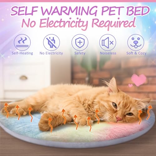 2 Pack Self Heating Cat Pad Self Heating Cat Bed Machine Washable Heat Pet Mat Reversible Body Thermal Warm Round Dog Bed Crate Blanket for Feral and Indoor Cats (16'' / Tie Dye)