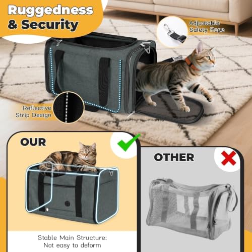 25lbs Cat Carrier Lightproof Soft Sided Pet Carrier for Large Cat (17.5"L x 11.0"W x 11.0"H / Grey green)