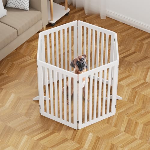 120" Extra Wide Pet Gate and Pet Playpen Combination for Dog Cat (White / 120"W×36"H)