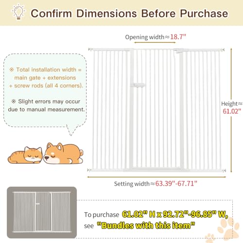 Extra Tall Cat Gate 61.02" High 63.39" (61.02" H-white / 63.39"-67.71" W)