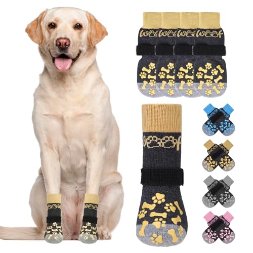 Dog Socks Shoes for Hot Pavement to Prevent Licking Paws (khaki / Large (4 Pack))