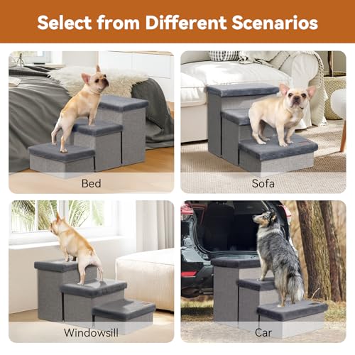 Dog Stairs with Storage (Grey Furry Lids No Condo / 3)