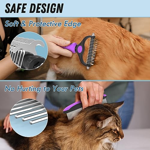 Pet Grooming Brush and Metal Comb Combo (Purple)