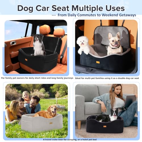 Large Dog Car Seat for Medium Sized Dogs Under 55lbs or 2 Smalls (Dark Black / Large)