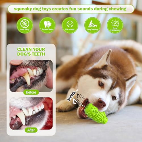 Natural Rubber Squeaky Dog Chew Toy for Large Aggressive Chewers (Green / Large（For 55–90lb dogs）)
