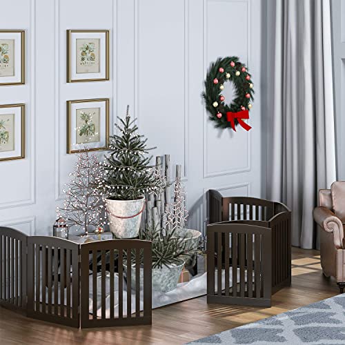 Wooden Freestanding Foldable Pet Gate for Dogs (Espresso / 24" Height-3 Panel)