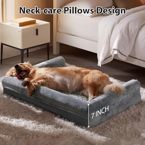 Orthopedic Washable Large Dog Bed for Senior Dog Comfy Sleep (42"l x 30"w x 7"th / Grey)