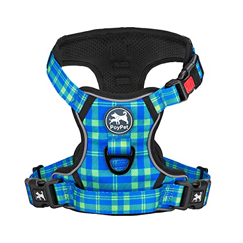 Plaid Dog Harness Large (L / Checkered Blue & Green)