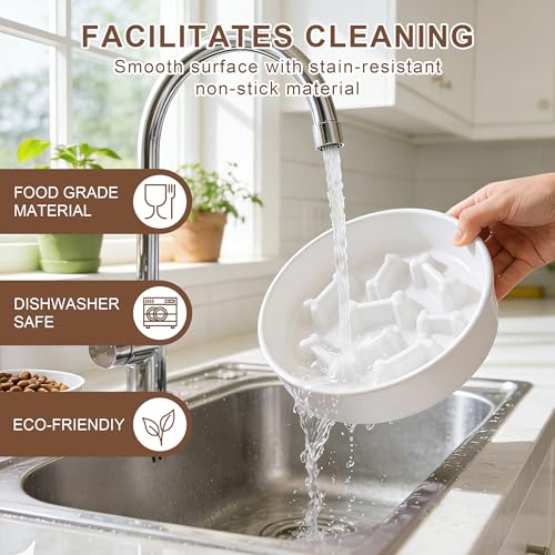 Ceramic Slow Feeder Dog Bowls (White Bone)