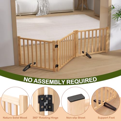 Wooden Freestanding Dog Gate Indoor (【3 Panels】H:16.9")