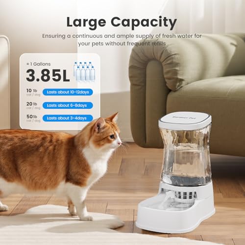 1.0Gal Gravity Automatic Dog Water Bowl Dispenser 100% BPA Free (White)