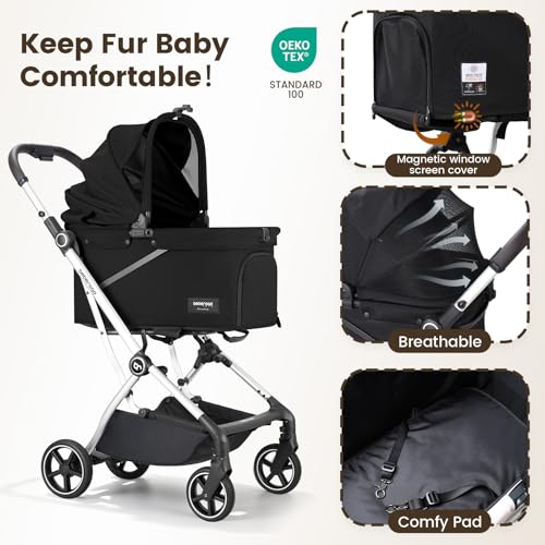 Beberoad Dog T4 Max Stroller for Small Medium Pets Elevated Viewing (T4 Max Black)