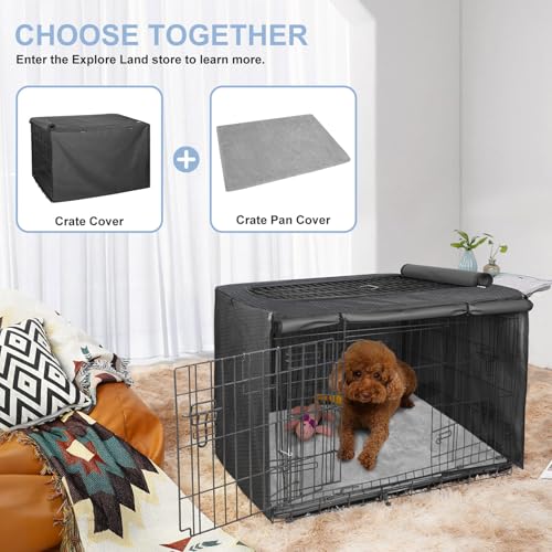 Dog Crate Pan Cover with Fluffy Top and Waterproof TPU Lining (Fits 36 inch Crate Pan / Gray)