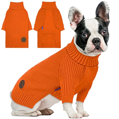 Dog Sweater Long Sleeve Knitted Turtleneck Pullover Warm Clothes (Orange / Large)