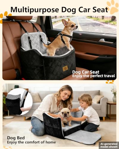Dog Car Seat for Small Dogs Up to 35 lbs (Black/Grey)