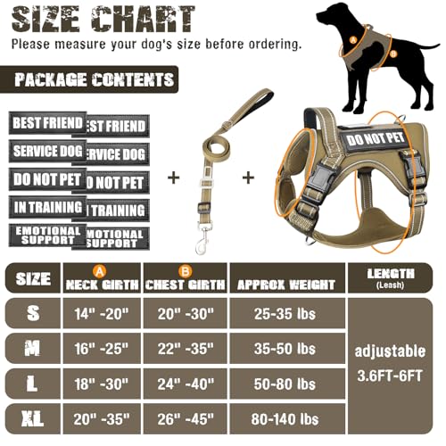 Tactical Dog Harness and Leash Set Small Sized Dog+10 Dog Patches (Small / Brown)