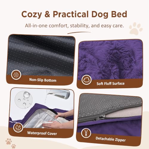 Waterproof Orthopedic Dog Bed for Extra Large Dogs (42.0"L x 30.0"W x 8.5"Th / Deep Purple)